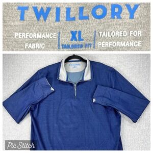 Twillory Performance Quarter Zip Pullover Mens XL Blue Tailored Fit Long Sleeve